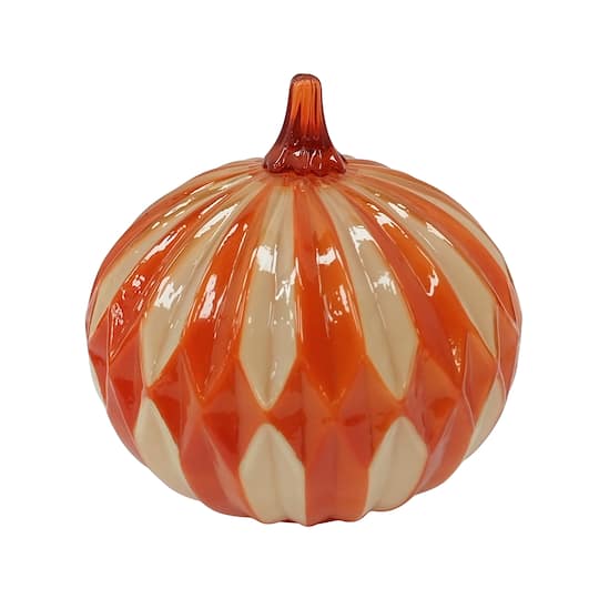 9.5" Orange & White Pumpkin Glass Tabletop Décor by Ashland®